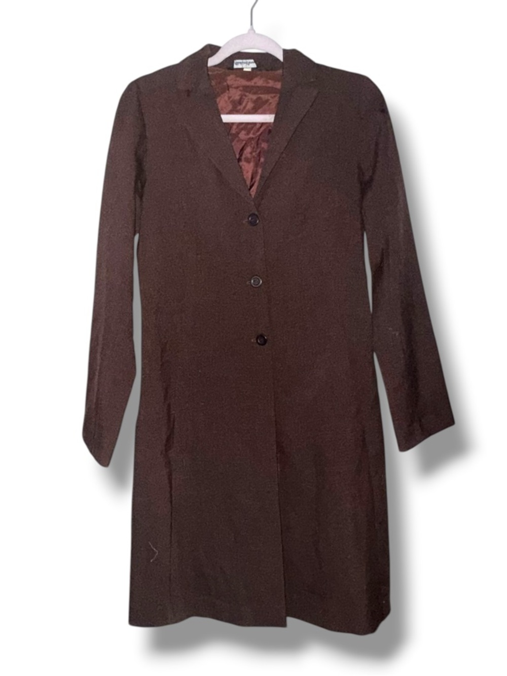 le chateau long brown buttoned suit jacket